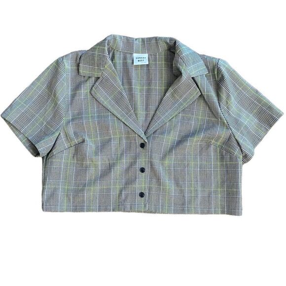 Sunday Best Aritzia Blazer Cropped Short Sleeve Plaid Medium - Picture 1 of 5